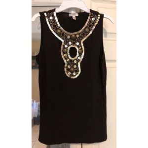 Brown Beaded Shirt- Cache